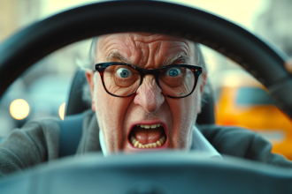 Νευρικός ηλικιωμένος οδηγός πίσω από τιμόνι του αυτοκινήτου του