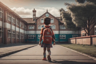 Μικρός μαθητής πηγαίνει στο σχολείο