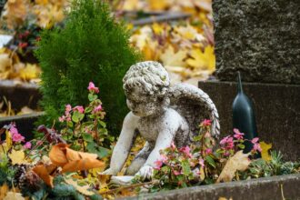 Funeral urn placed near the Rhine river in Rhineland-Palatinate for symbolic scattering of ashes