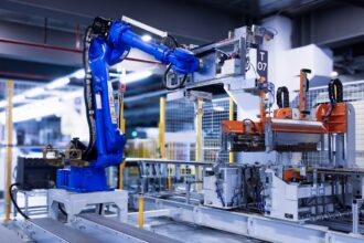 Robotic arms working in a German manufacturing plant