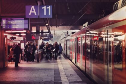Passengers waiting at a German train station during cancellations between Hamburg and Berlin