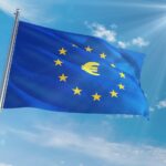 German welfare office building with EU flag outside