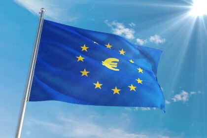 German welfare office building with EU flag outside