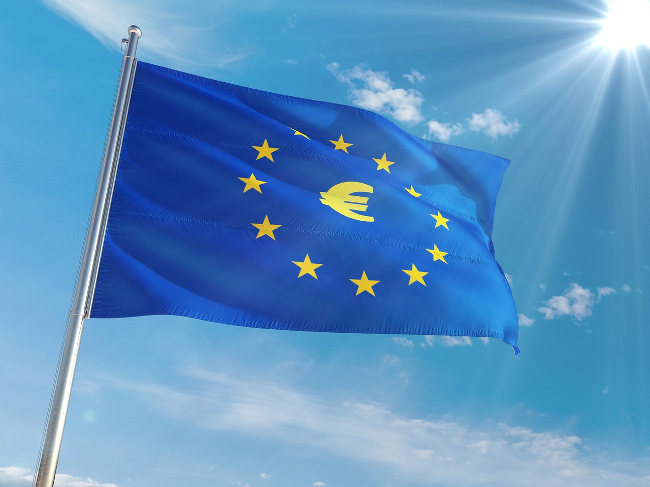 German welfare office building with EU flag outside