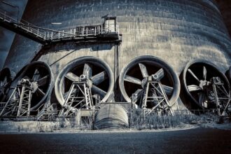 Electricity infrastructure in Germany secured with protective barriers and warning signs