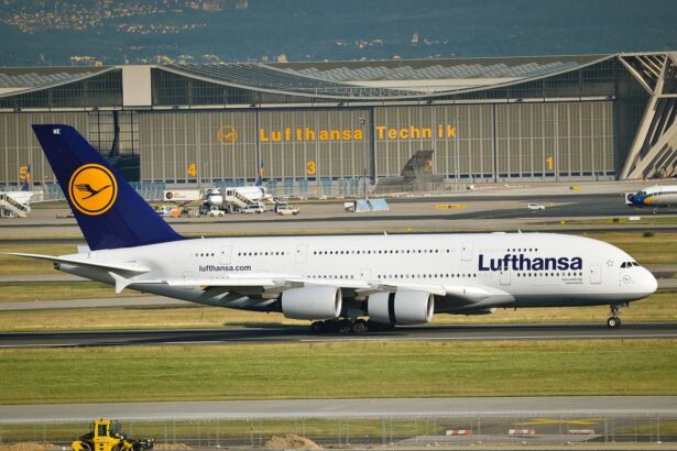 Lufthansa plane at Frankfurt Airport as debate over high aviation costs intensifies