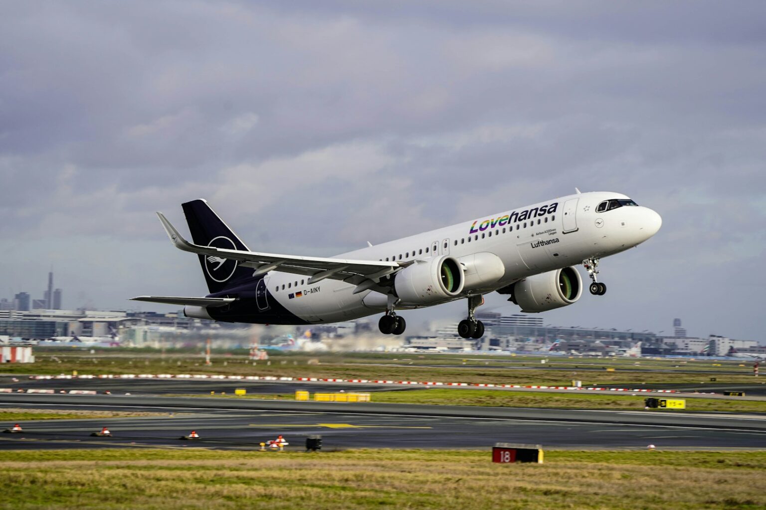 Lufthansa aircraft departing Frankfurt Airport with surcharges increasing ticket costs