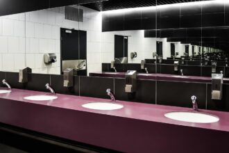 Modern public toilet cabin located in a park in Munich