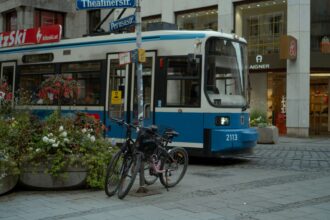 Tram at Romanplatz in Munich where an elderly woman was fatally struck