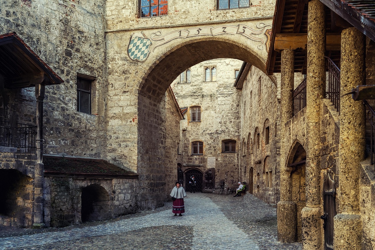 Families visiting a historic castle courtyard during Open Monument Day in Bavaria
