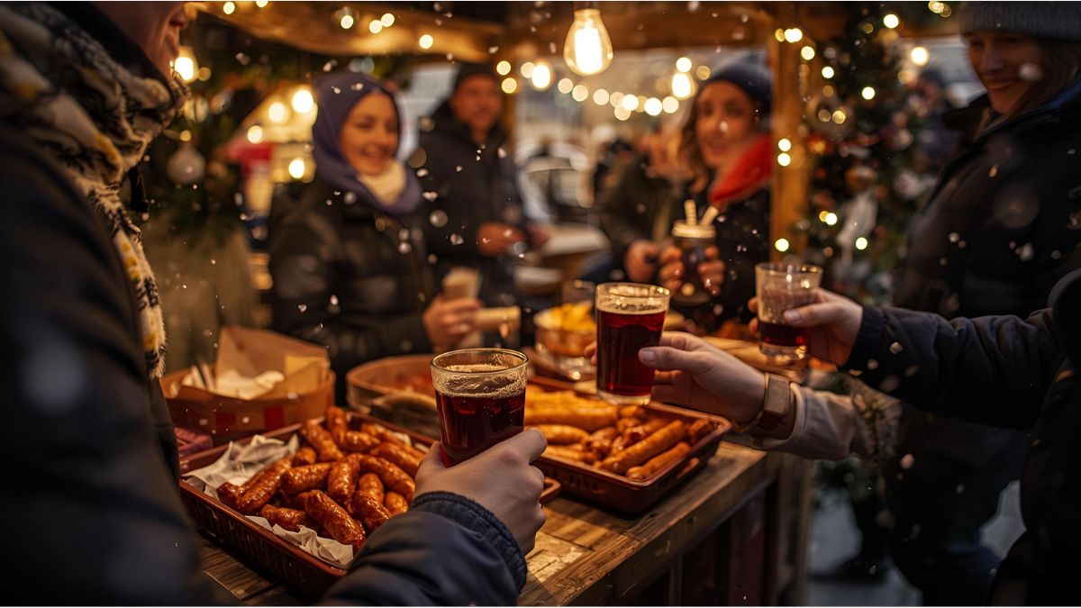 Affordable mulled wine and snacks at a small Christmas market in Germany