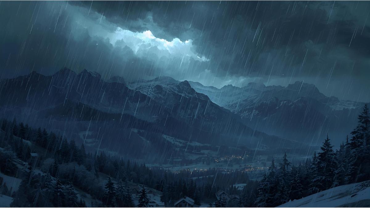 Storm clouds and first snow over the mountains in southern Germany
