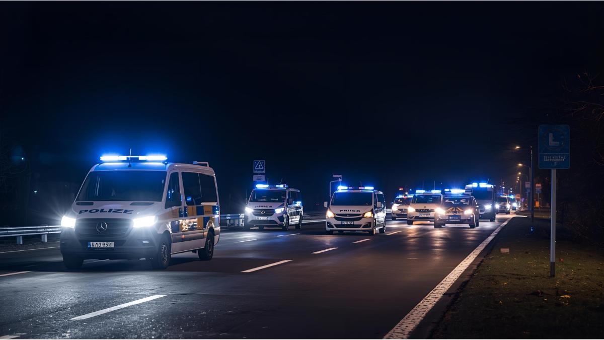German police cars securing a road in Bavaria after suspected terror attack