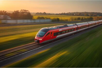 Deutsche Bahn ICE train at Berlin Hauptbahnhof under daylight