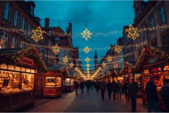 Visitors enjoying mulled wine and lights at Germany’s early Christmas markets