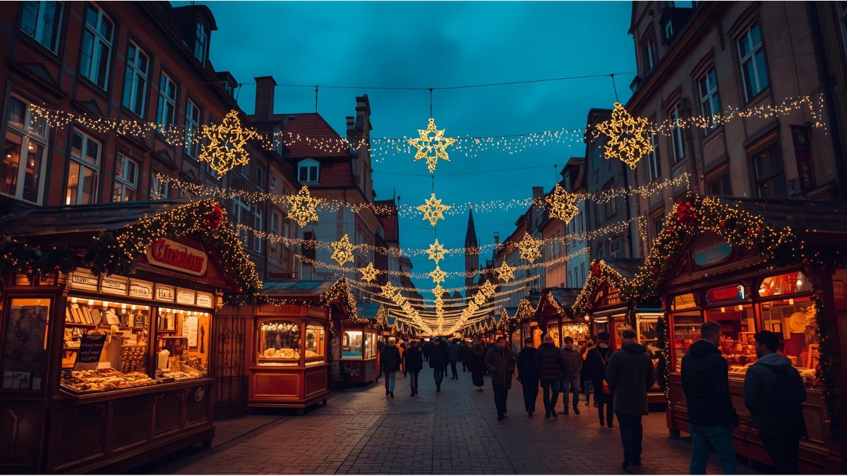 Visitors enjoying mulled wine and lights at Germany’s early Christmas markets