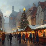 German Christmas market opening in November with lights and decorations