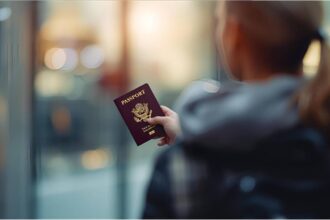 Traveler uses digital self-service kiosk for EU entry-exit registration at airport