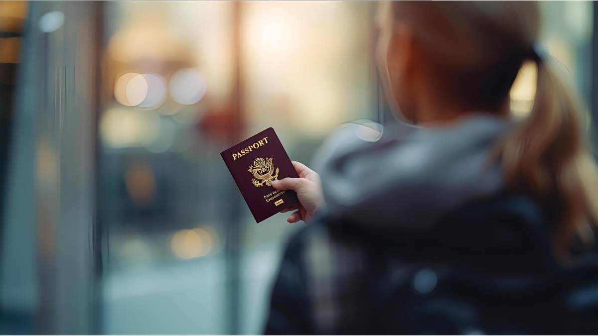 Traveler uses digital self-service kiosk for EU entry-exit registration at airport