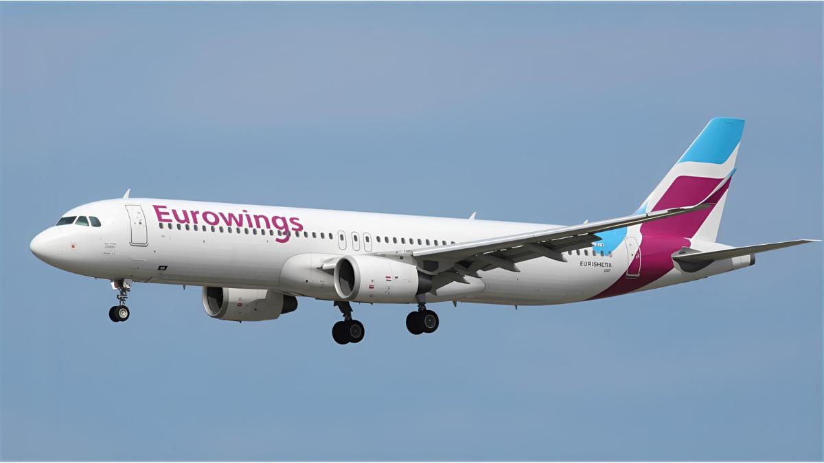 Eurowings airplane taxiing at Nuremberg Airport before takeoff