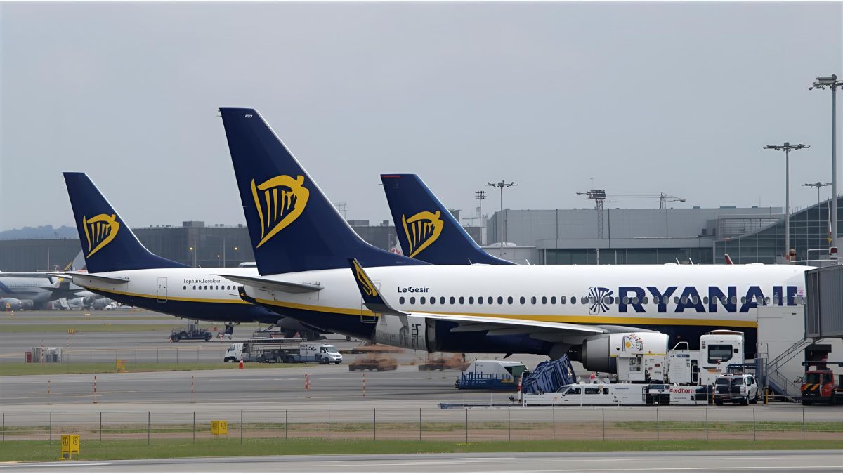 Parked airplanes at a German airport as airlines cut routes and reduce capacity