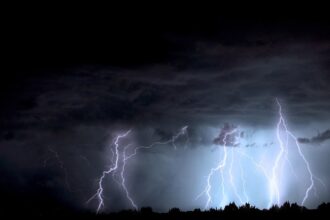 Dark storm clouds over German city as rain approaches
