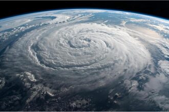 Satellite view of powerful storm system approaching Germany and the North Sea