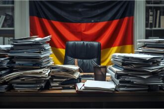 Office desk filled with paperwork symbolizing Germany’s growing bureaucracy