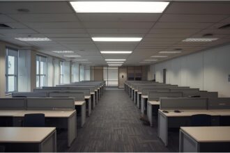 Empty office space in a German government building representing high sick leave