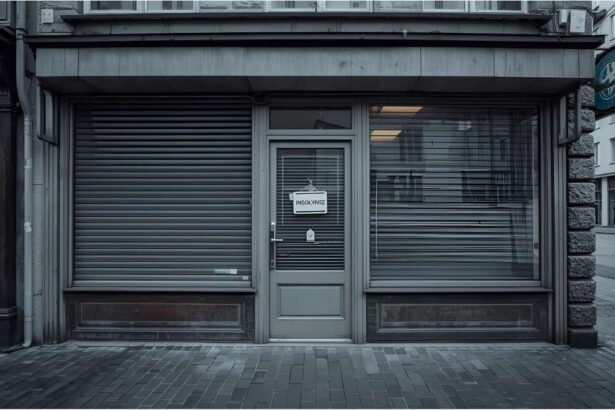 Storefront with insolvency sign as business closures rise in Germany