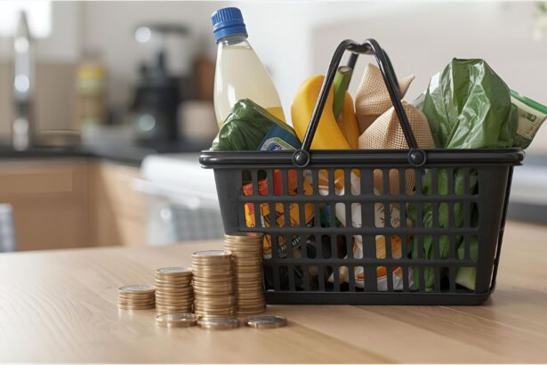 Shopping basket and euro coins symbolizing rising cost of living in Germany