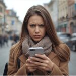 Person looking at low bank balance on phone while budgeting in Germany