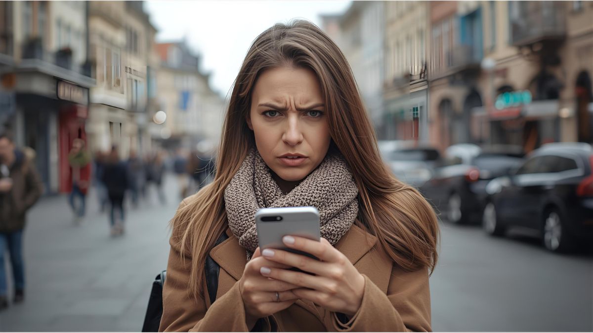 Person looking at low bank balance on phone while budgeting in Germany
