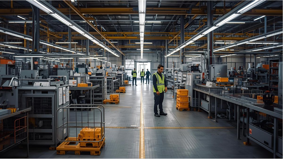 Empty production hall in Germany symbolizing the decline of temporary employment