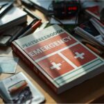 German emergency preparedness guide and flashlight on desk