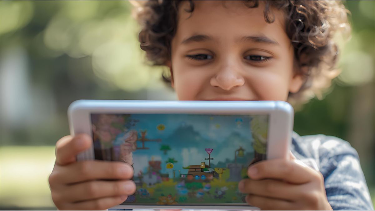 Child using tablet device symbolizing Karlsruhe court case on in-app purchases.