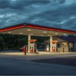 Corner gas station building on Lutzstraße in Munich-Laim