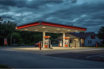 Corner gas station building on Lutzstraße in Munich-Laim