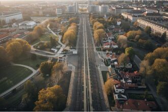 Aerial view of Munich showing Olympic Park and U-Bahn line, symbolising debate over new investments