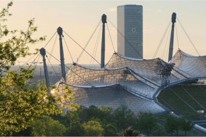 Aerial view of Munich Olympic Park and stadium as citizens vote on new Olympic bid