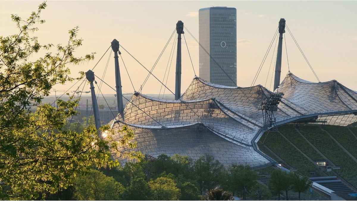 Aerial view of Munich Olympic Park and stadium as citizens vote on new Olympic bid