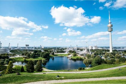 Munich Olympic Park and skyline representing debate over future Olympic bid and investments