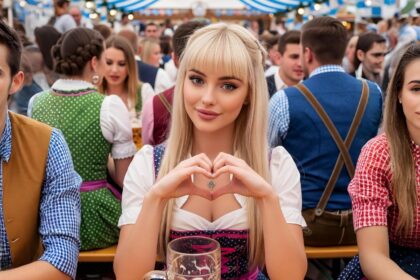 Empty reserved tables in an Oktoberfest beer tent after temporary closure
