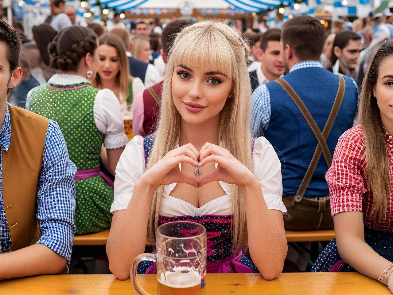 Empty reserved tables in an Oktoberfest beer tent after temporary closure