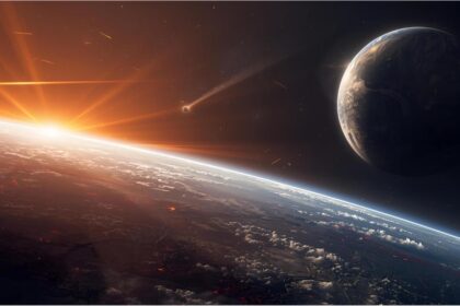 Illustration of early Earth with comets possibly bringing life