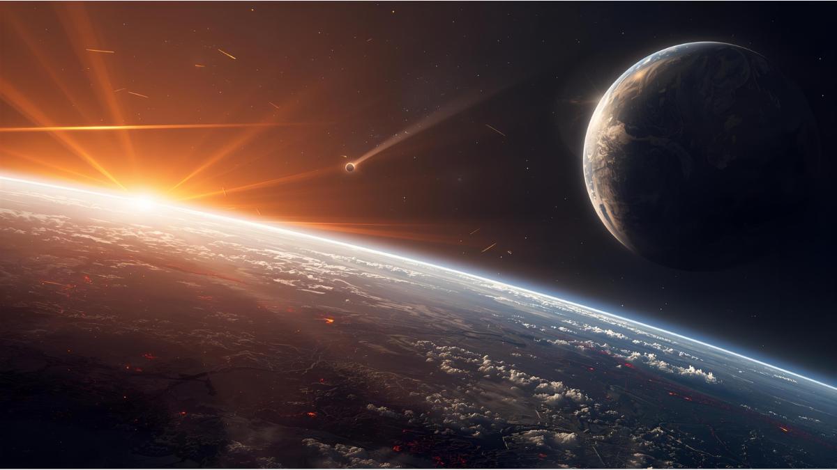 Illustration of early Earth with comets possibly bringing life