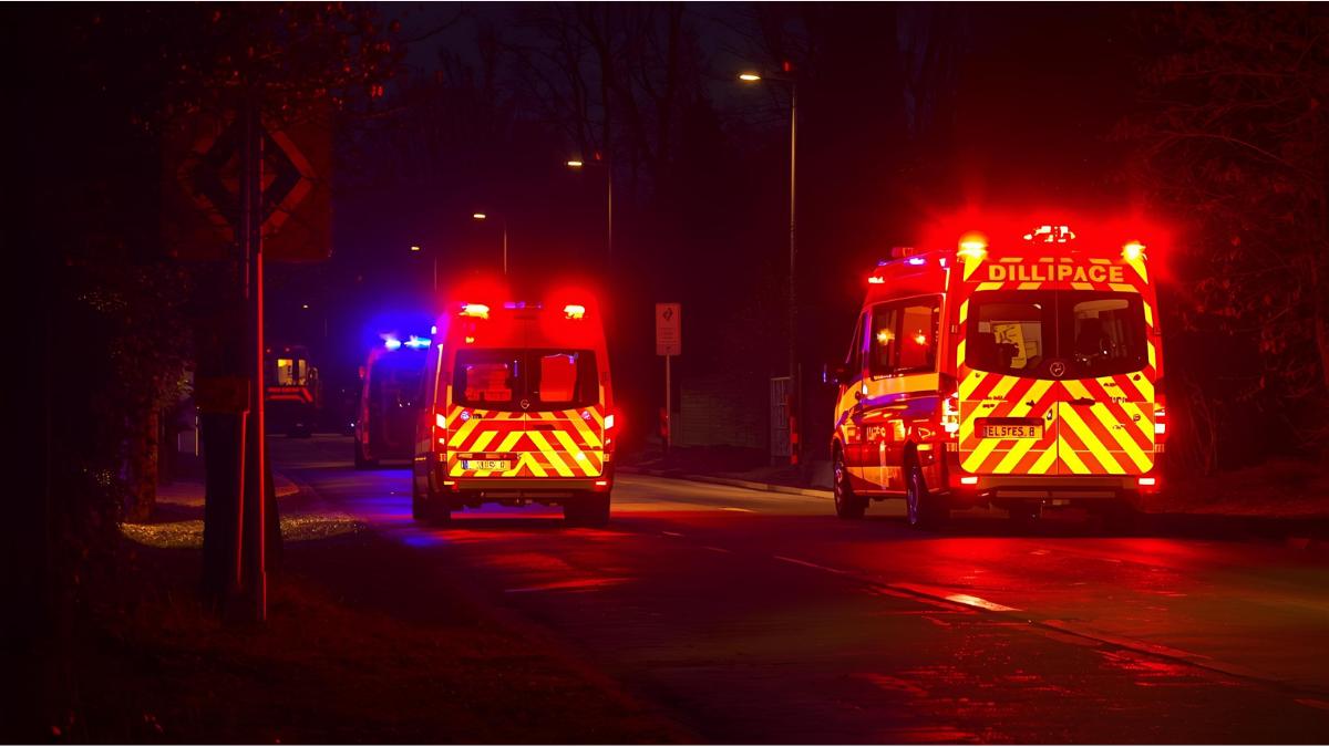 Police vehicles with blue lights during an emergency in Erding, Bavaria