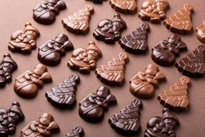 Chocolate figures on a production table in a Bavarian factory