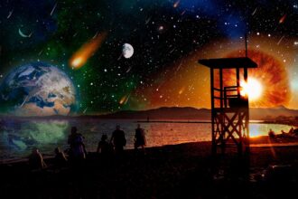 Bright supermoon and several meteors visible in the night sky over Germany in October 2025