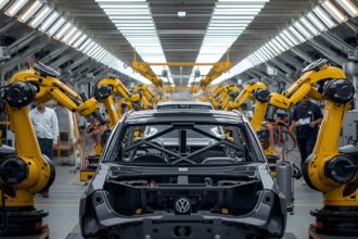 Empty Volkswagen production line in Wolfsburg due to semiconductor shortage